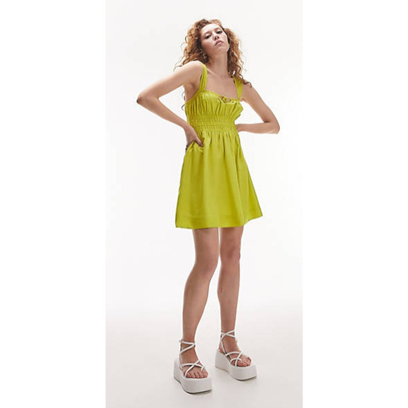 Topshop Dresses & Skirts - Topshop Channeled Mini Dress in Chartreuse NWT Size 12